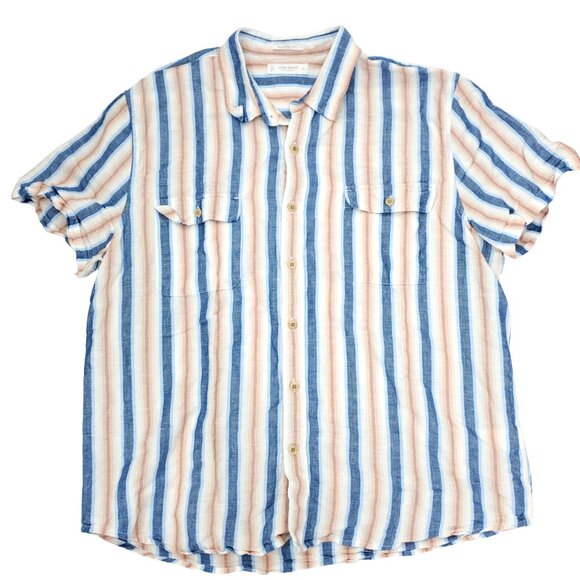 Lucky Brand Button Shirt Mens XL Multicolor Classic Fit Striped Pockets Hemp - Picture 1 of 6